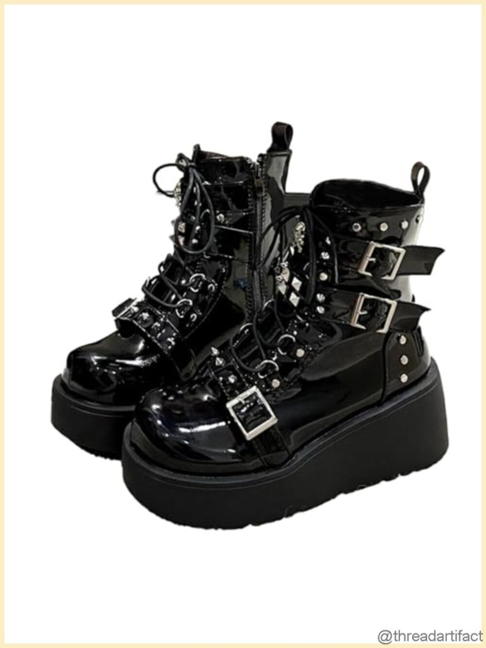 Womens Goth Ankle Booties Chunky High Heel Lace Up Combat Boots Platform